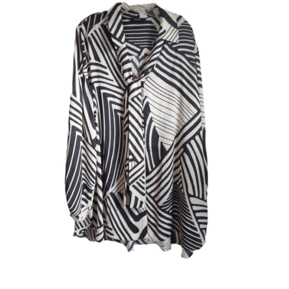 Dennis Basso Scarf Blouse Black & Cream - Picture 2 of 12